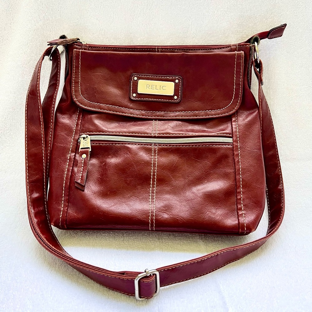 RELIC vintage crossbody wine color bag with silver color hardware